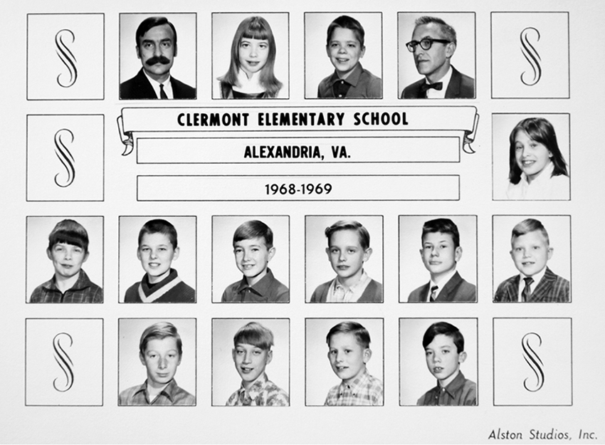 Class photograph from Clermont Elementary School during the 1968 to 1969 school year. Thirteen children, their teacher, and Principal Manno are pictured.