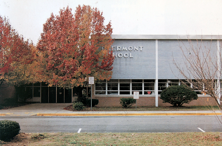 Color photograph of the front entrance of Clermont Elementary School taken in 1997.