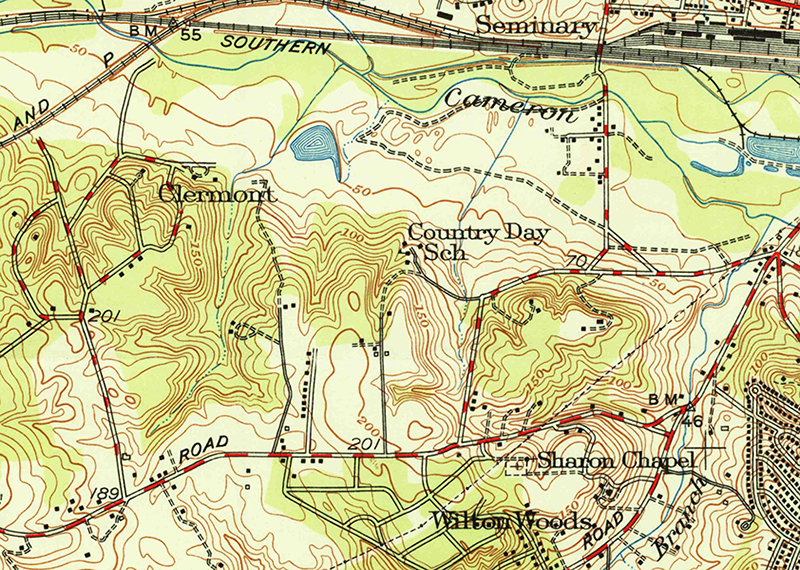 Detail of a 1951 map of Fairfax County showing the Clermont area prior to development.