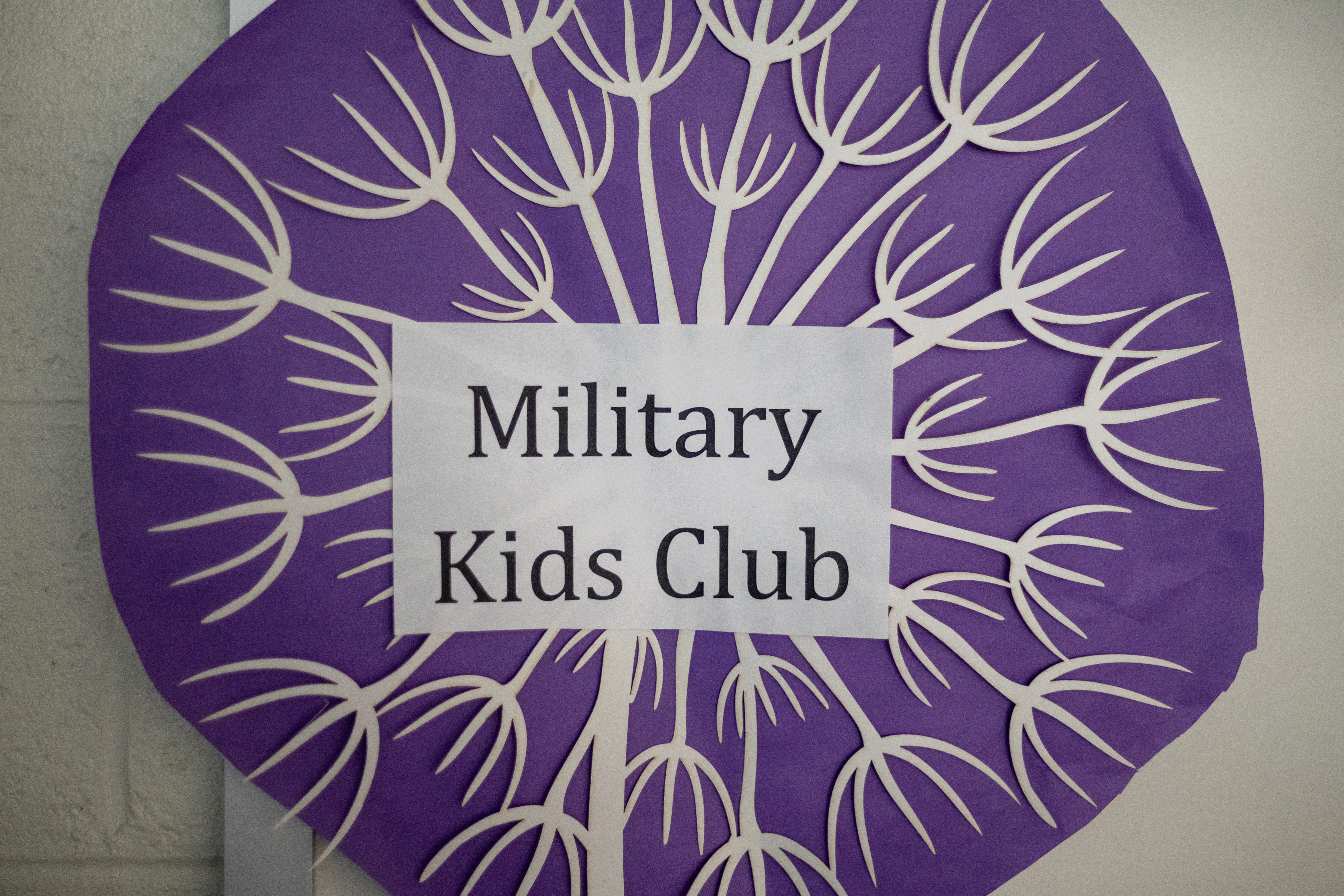A sign at Clermont Elementary for the Purple Star School's Military Kids Club.