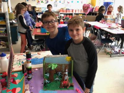 Brendan and Daniel with their diorama