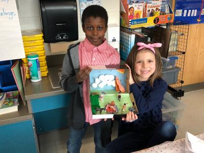 Elie and Cora with their diorama