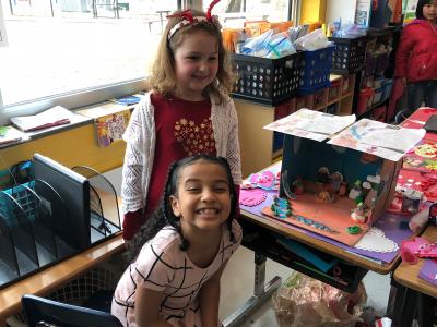 Claire and Tatyana with their diorama